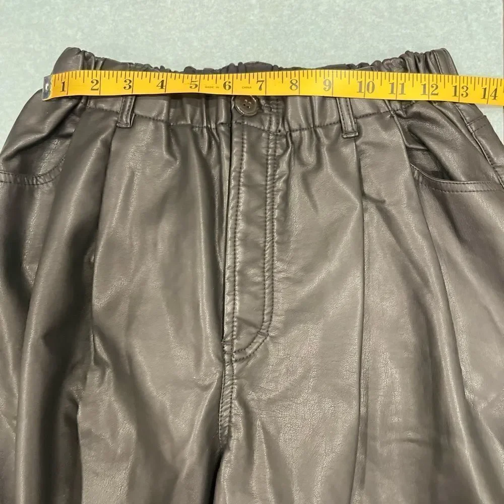 NEW Free People Faux Leather Black Buttons Fly Wide Leg Pants.Size S